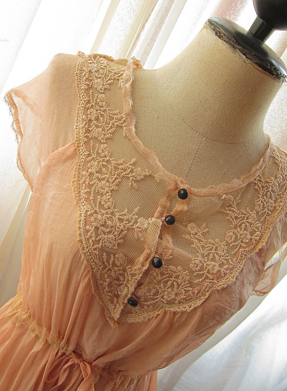Rustic Marie Antoinette Chiffon Lace Peach Pumpkin Orange Romantic French Dress Soft Vintage Quaint Ballerina Old World Closet Long Tunic