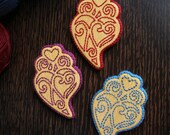 Embroidered Wood Brooch  - Heart Of Viana - Hand Embroidery Brooch - AVAILABLE IN: Blue, Red and Purple