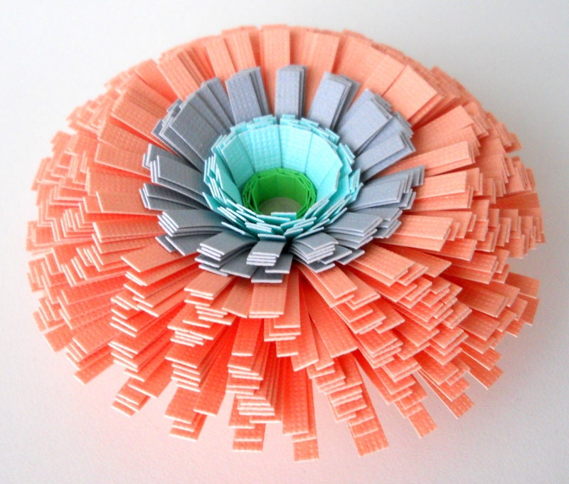 Magnet, Handmade Paper Flower - Peach, Teal, Turquoise, Gray, Grey, Lime Green, Pretty, Warm, Spring, Pastel, Pink, Hostess, Girlfriend