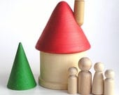 Wooden -Waldorf- Kids -Toy-Natural Wood Toy - Waldorf Inspired- Take n Go HOME- Wooden Doll House with Family and Tree - applenamos