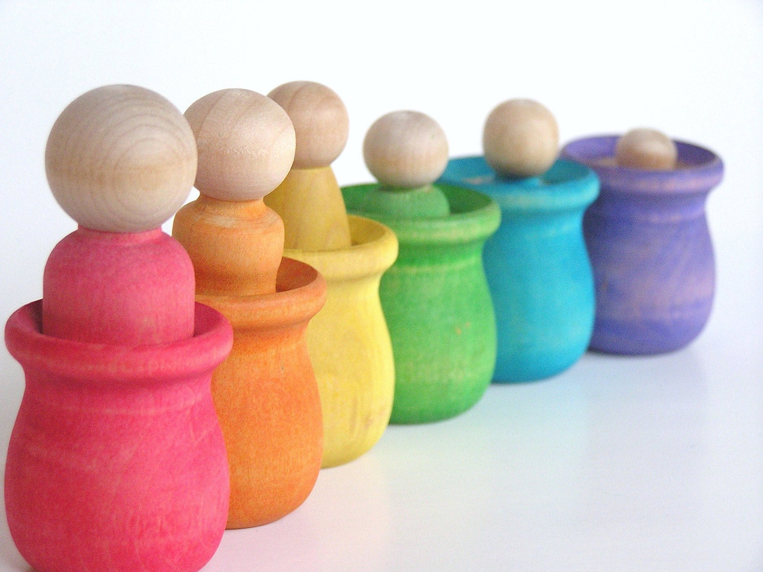 Eco- Friendly-Wood Toy Set -The Original Peek-a-Boo  RAINBOW FAMILY- Waldorf- Montessori - Inspired -Educational Pretend Play Set