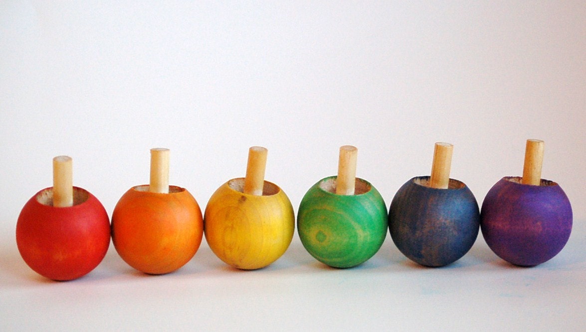 Wooden -Waldorf- Kids -Toy-Wood Spinning Top- TWIRLY TOP TRIO- Waldorf - Montessori- Educational- Party Favors- You Pick Three