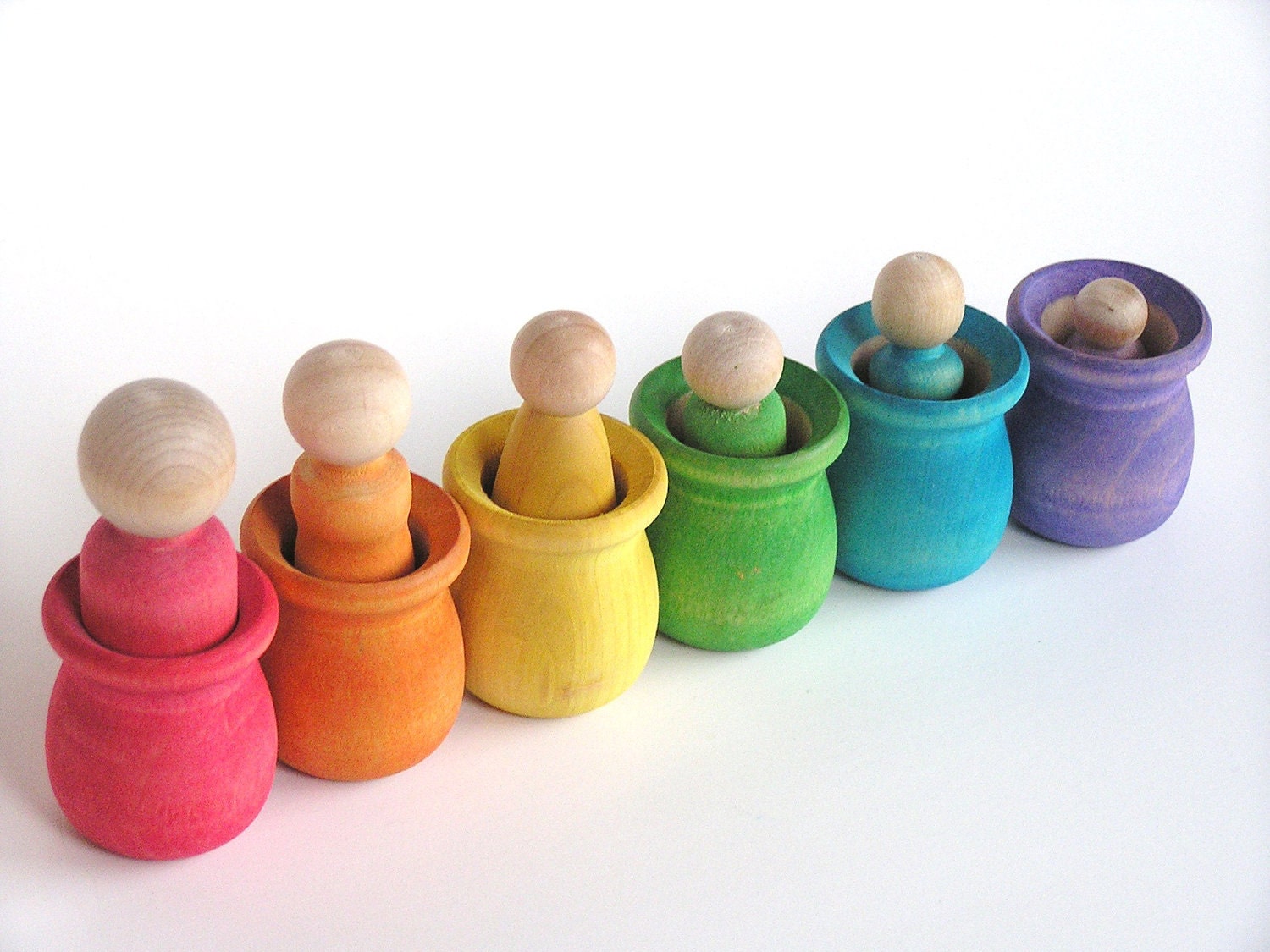 Eco- Friendly-Wood Toy Set -The Original Peek-a-Boo  RAINBOW FAMILY- Waldorf- Montessori - Inspired -Educational Pretend Play Set