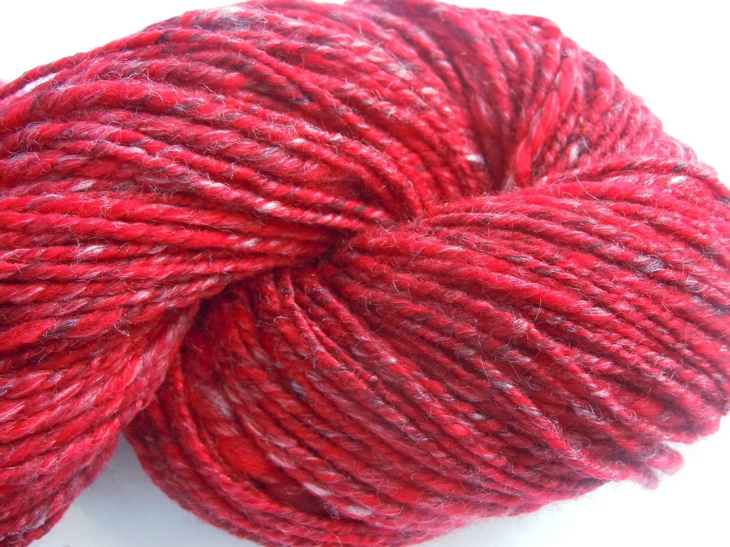Silk Heart,  Silk Blended into Merino Wool, Handspun Yarn, Celebrate RED