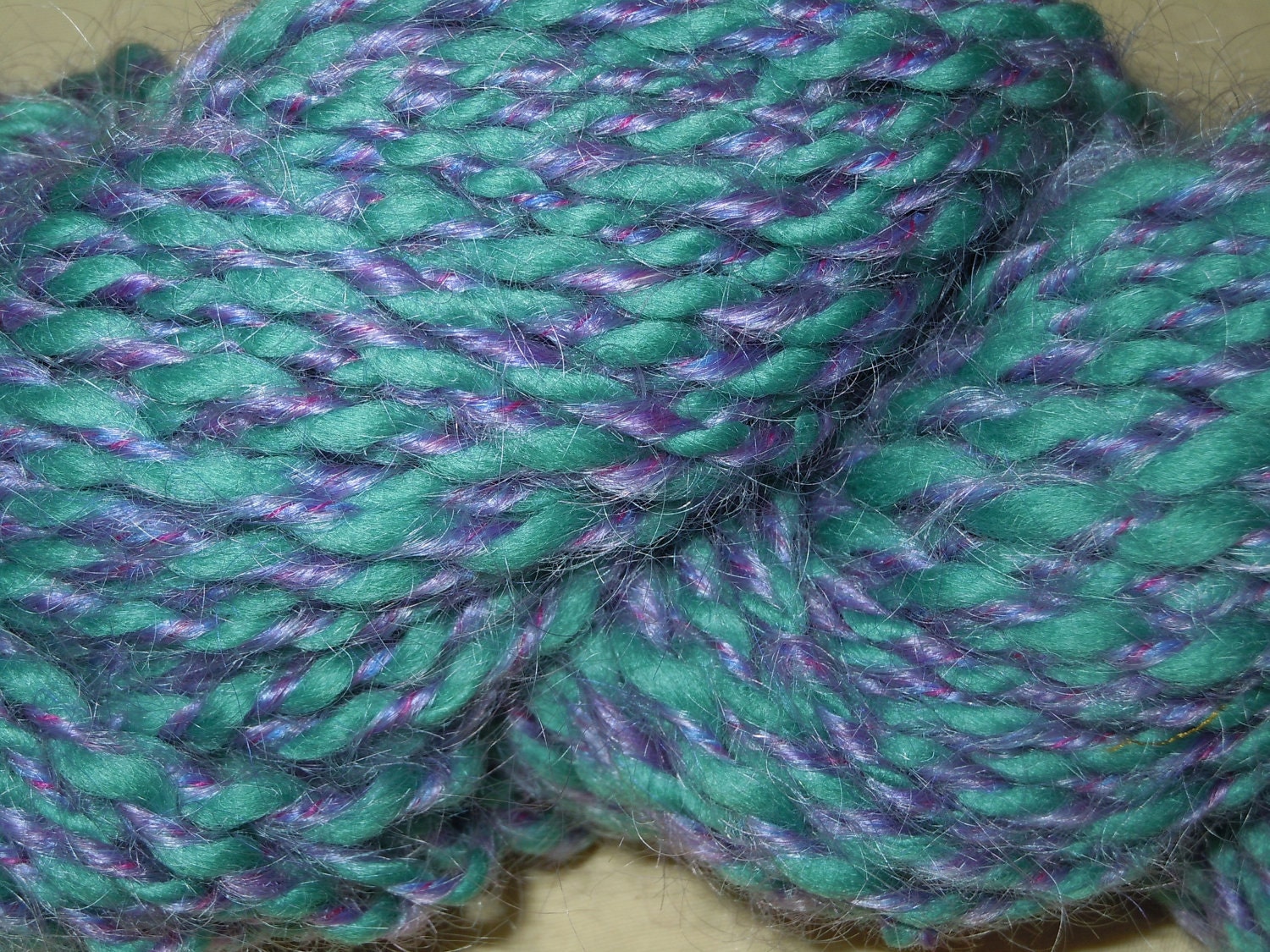 Field of violets,  Corriedale Handspun, plied with Mohair