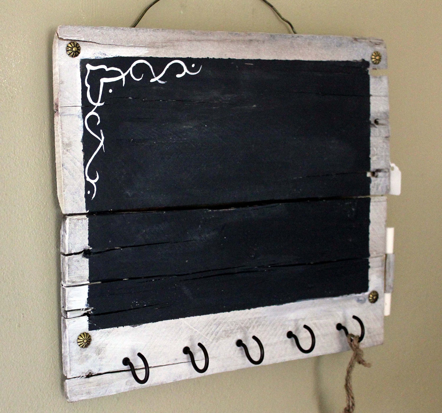 Small Rustic Chalkboard and Key Holder by CricketStudioArtwork