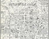San Antonio Texas TX City Map - Vintage 1950s Original Heart of San Antonio -  Wonderful Old  Landmarks & Details
