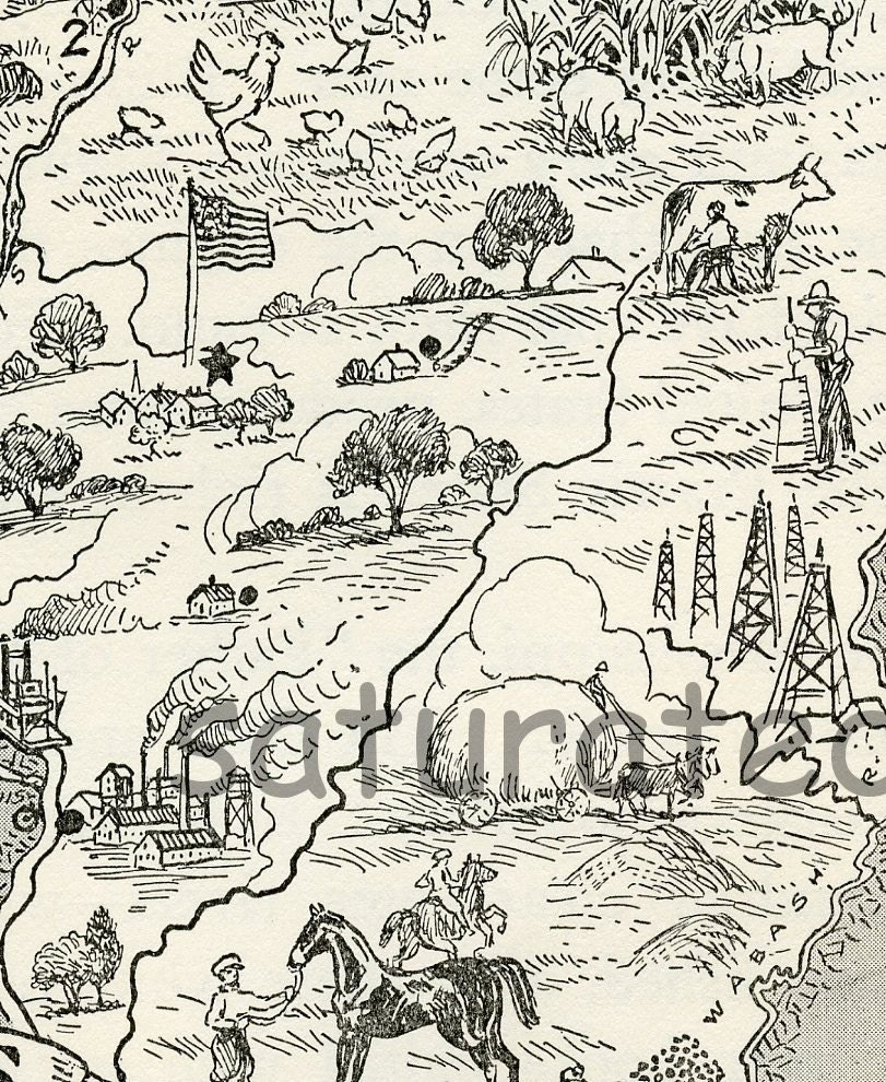 Illinois Map - A Delightfully Amusing Original Vintage Map - 1950s Fun