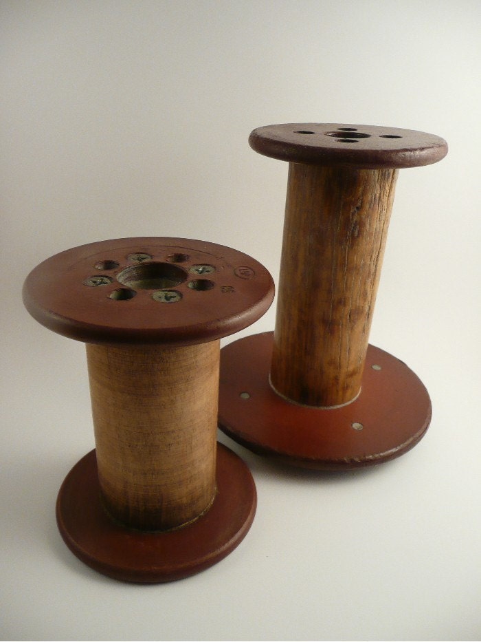Two Vintage Industrial Wooden Spools by cocoandroo on Etsy