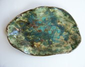 Small Ceramic Tray Green Earth Tone Votive Holder Clay Trinket Dish Pottery Plate Organic Abstract Rustic Ornament