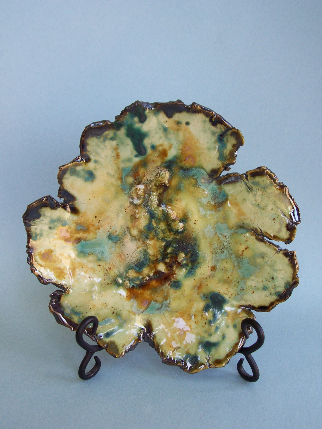 Ceramic Art Tray Irregular Shape Flowing Abstract Colors Organic Rustic Plate