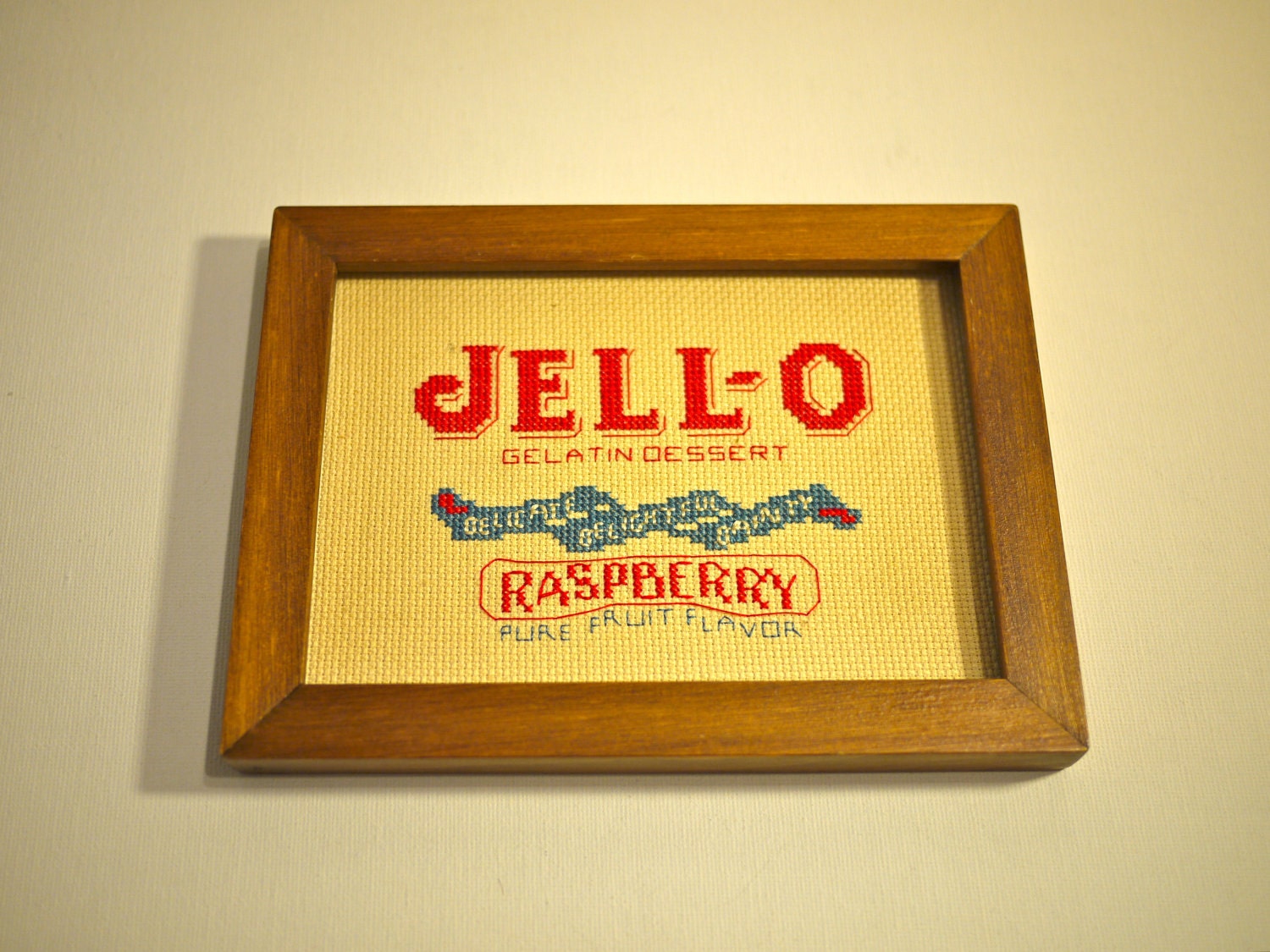 Vintage JELL-O Handmade Framed Cross Stitch