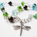 Dragonfly Charm Anklet Green Blue Brown Adjustable Ankle Bracelet