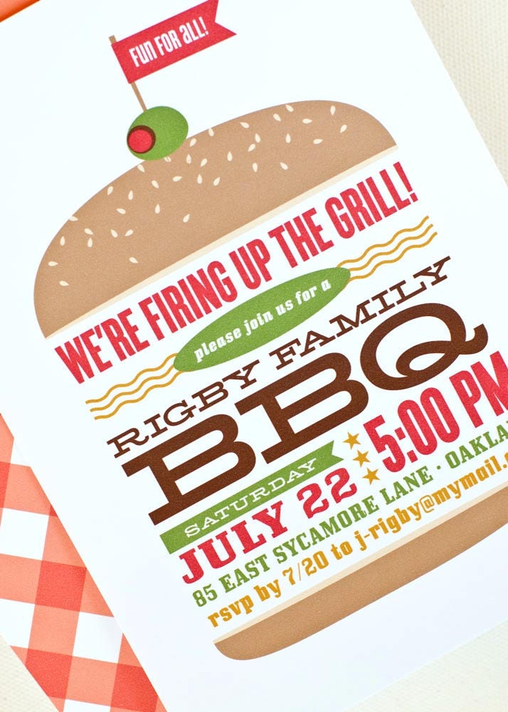 BBQ Invitation, Party Invitation, Picnic Invite // Set of 6 // BBQ BASH