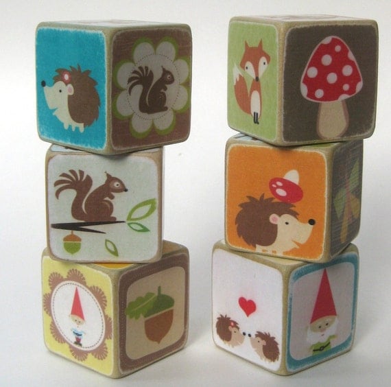 Wood Block Toy or Decor - Woodland Creatures - Set of 6