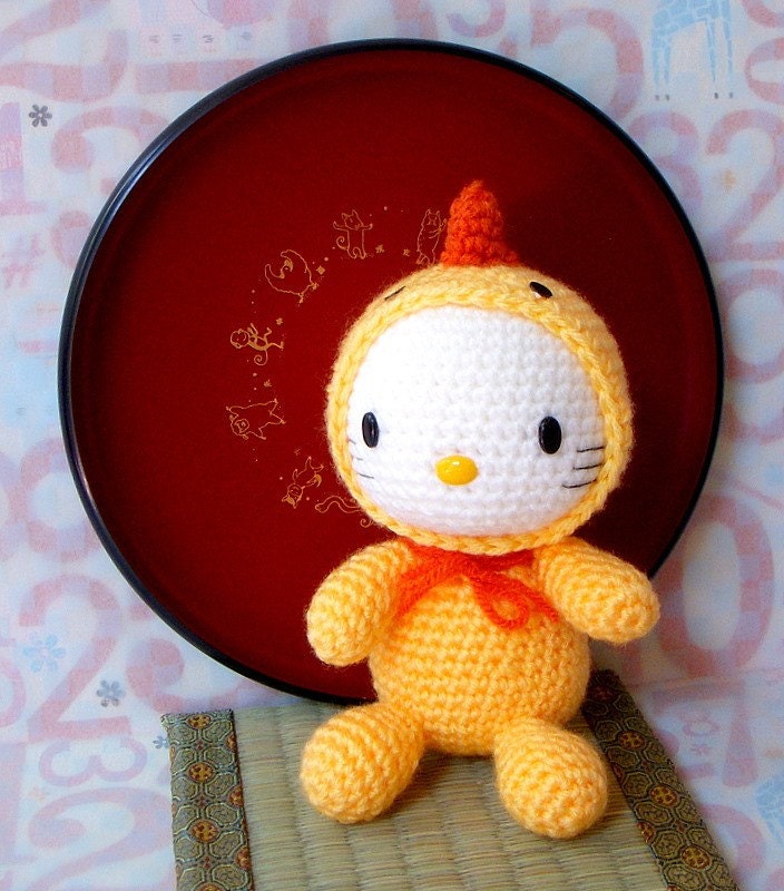 Crochet amigurumi Pattern - Zodiac Rooster Kitty - Crochet toy doll tutorial PDF