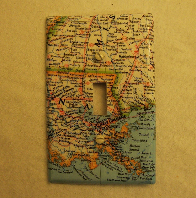 Map covered light switch plate, Southern Louisiana