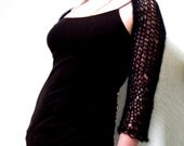 Hand Knit Shrug Black Angora Long Sleeves Fashion