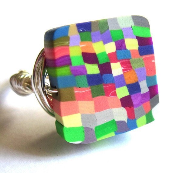 Wire Wrap Ring Rainbow Square Fashion Jewelry