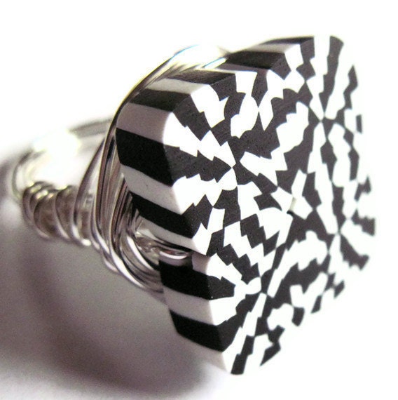 Wire Wrap Ring Black White Unisex Fashion Jewelry