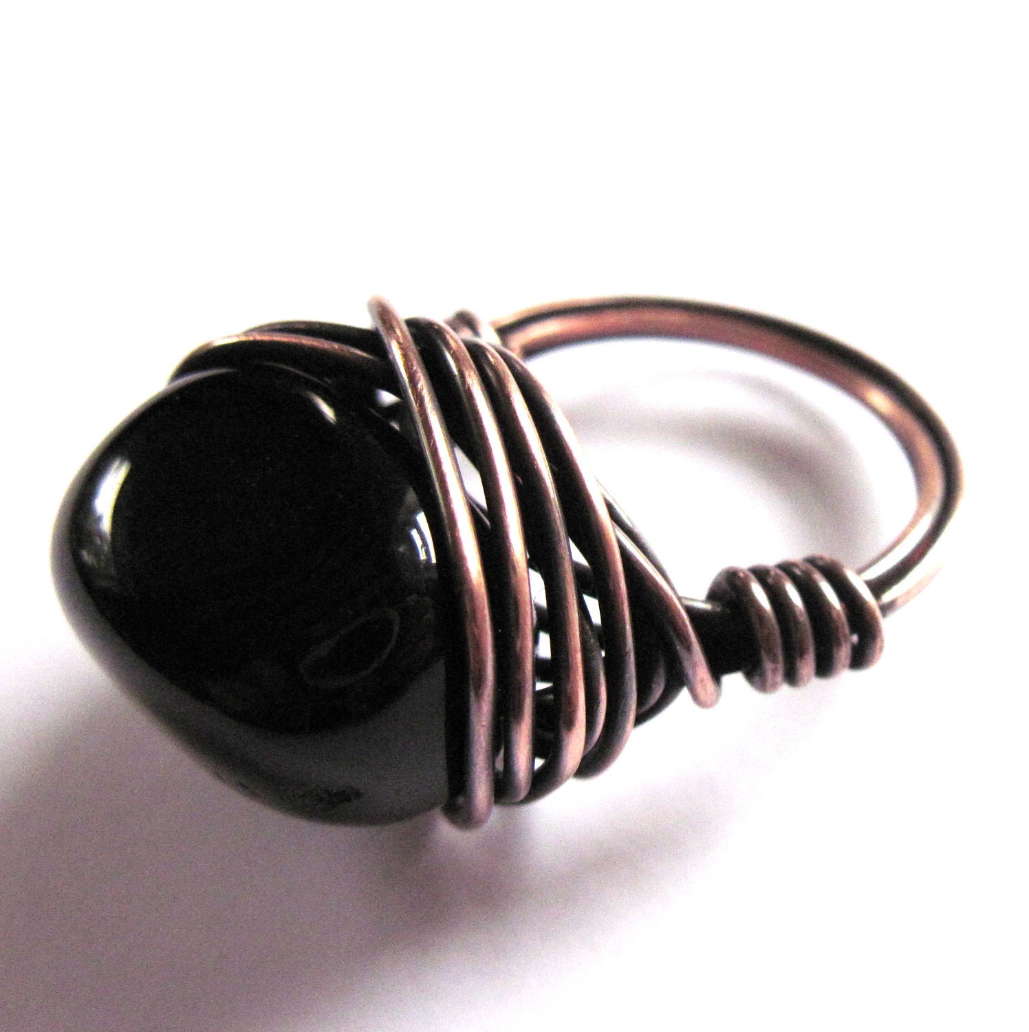 Black Onyx Ring Wire Wrap Copper Fashion Jewelry