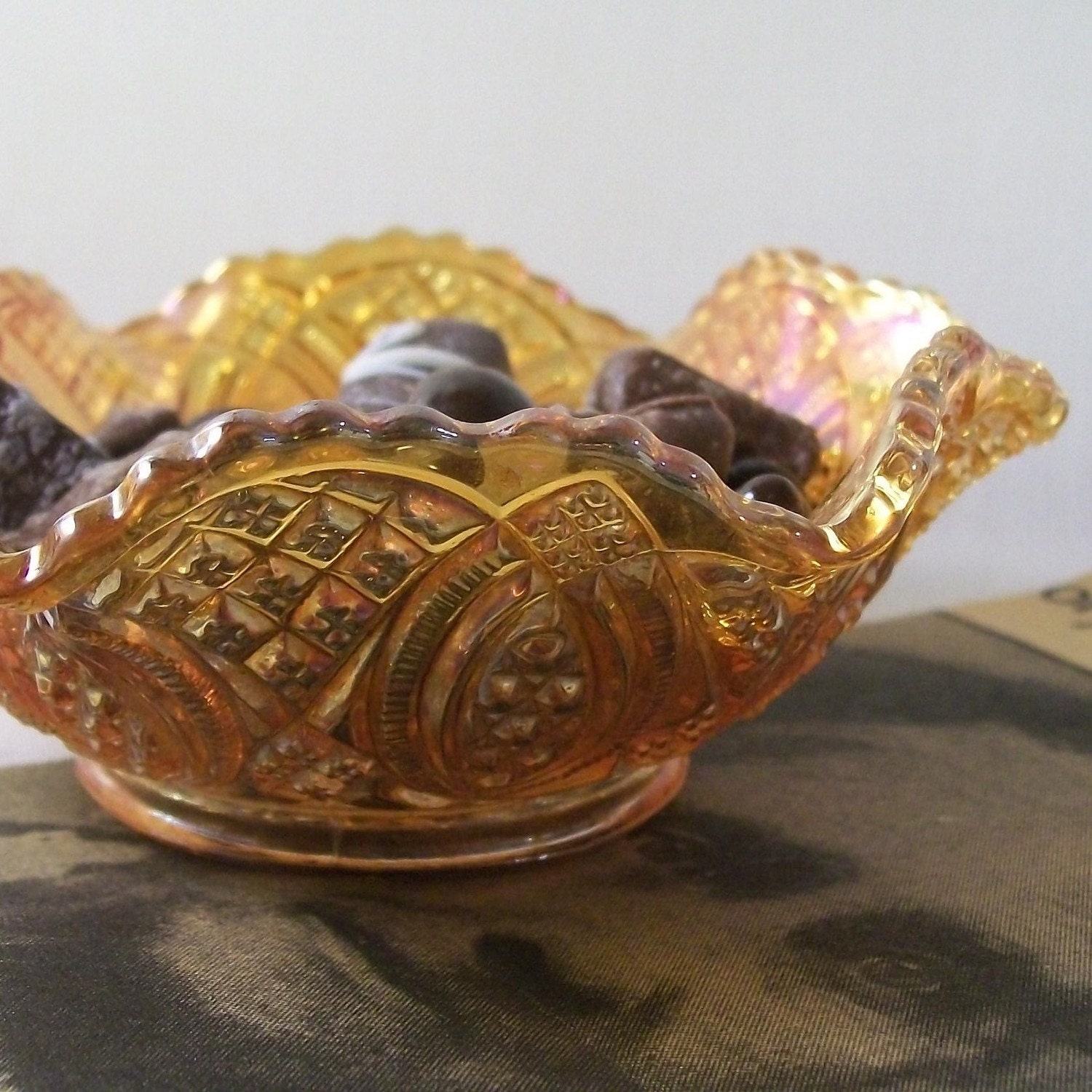 Vintage Candy Dish Orange Carnival Glass by GhostsofGrandma