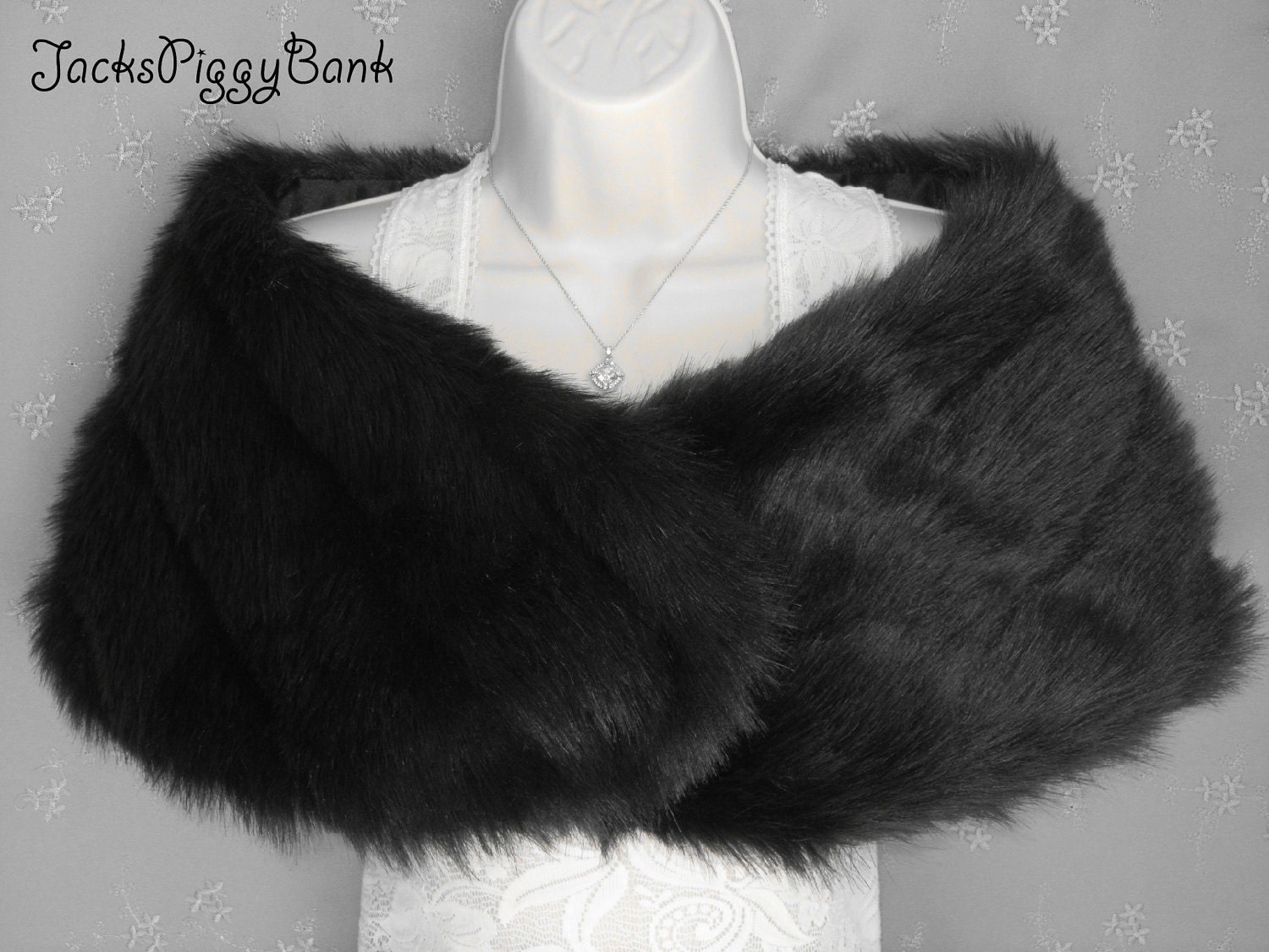 Faux Fur Wrap Stole - Black