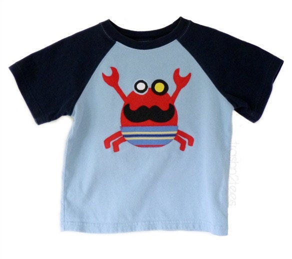 Crab Boys Clothing Mustache Applique Size 4 Back to School by TrashN2Tees
