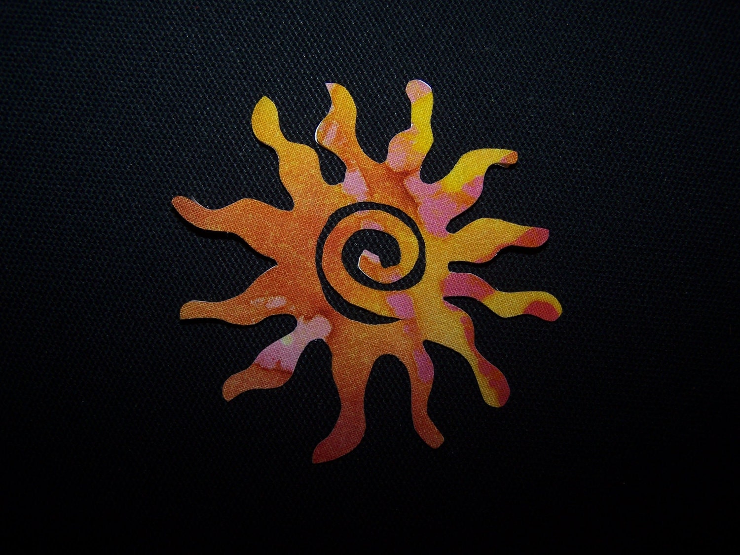 Small Yellow, Pink and Orange Batik Sun With a Swirl - Iron On Applique