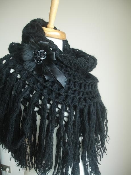 Black Shawl By Crochet Lab, Free Brooch Very Special