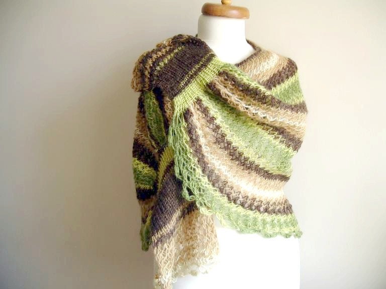 EXPRESS Shipping Mohair Capelet- Shawl, Brown and Green