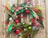 Christmas Wreath, Silver Snowflake Polka Dot Door Wreath, Holiday Wreath, Christmas Decorations
