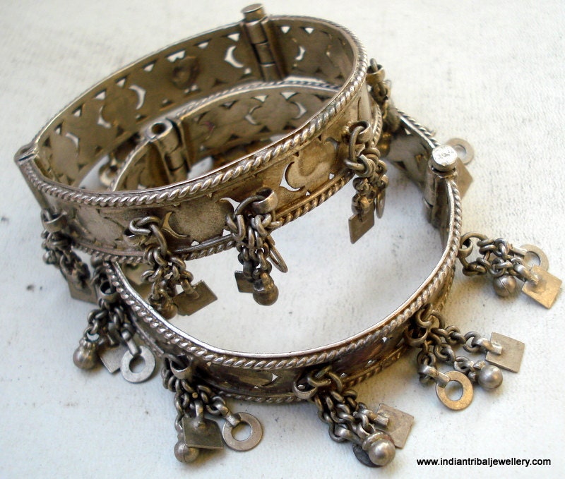 tribal bellydance jewelry old silver charm bracelet bangle vintage antique