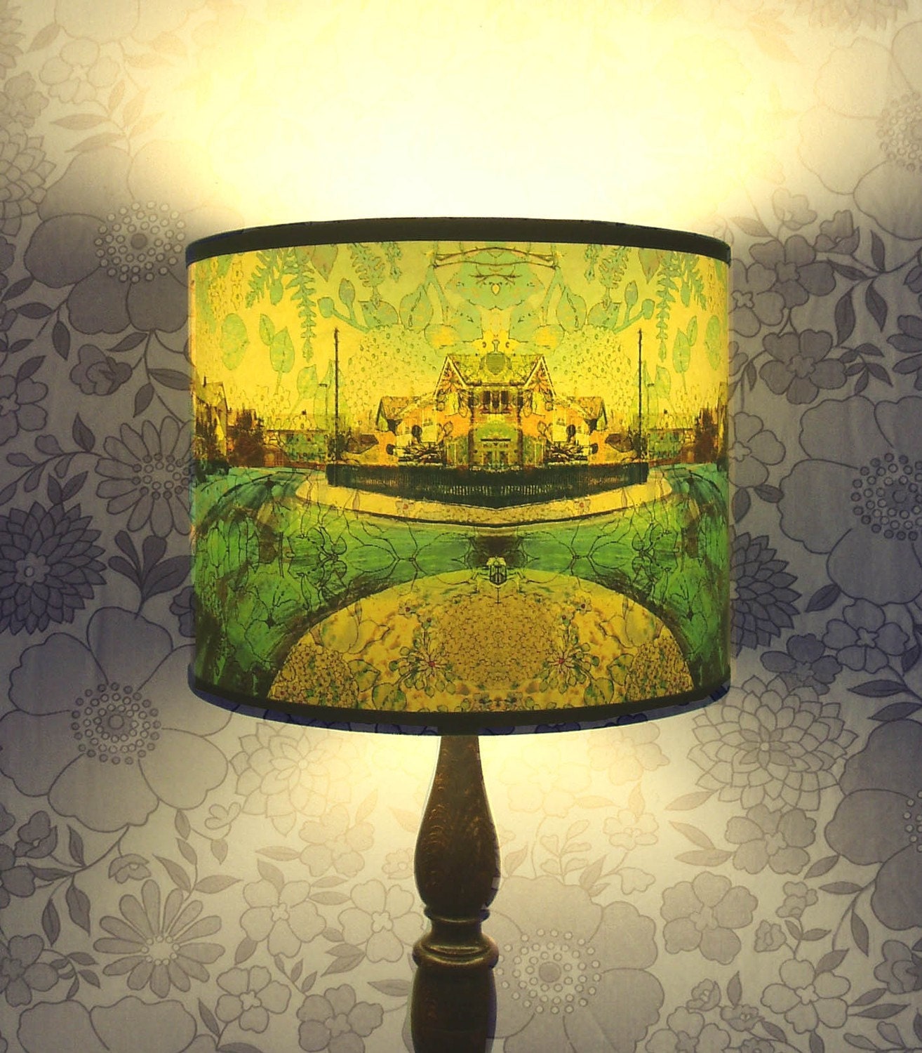 Buddleia of Suburbia - Handmade Lampshade with original digital artwork. 30cm diameter (See other listings for more sizes)