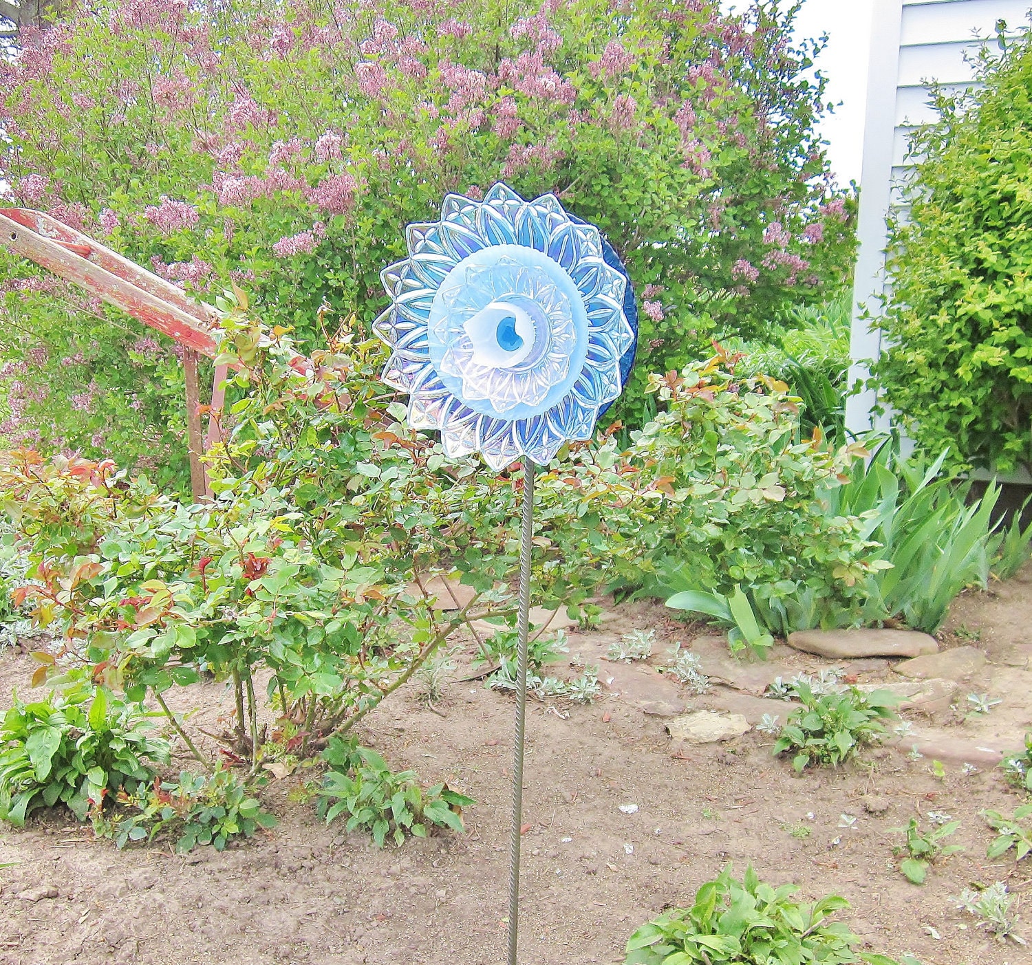 Blue Garden Art Yard Suncatcher UpCycled RePurposed Glass OCEANA