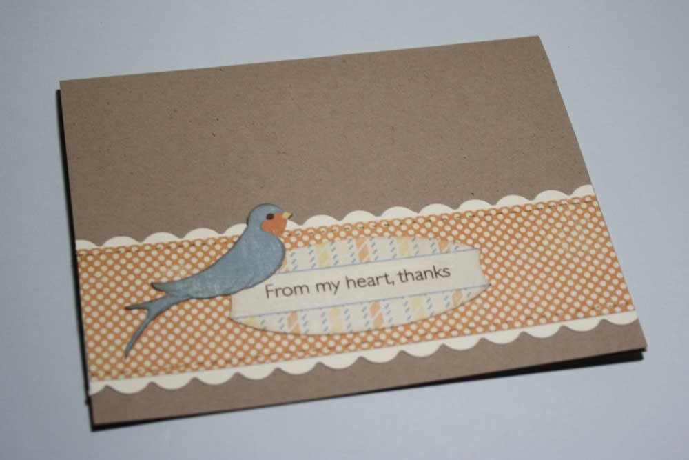 Thank you greeting card - blue bird, simple, handmade