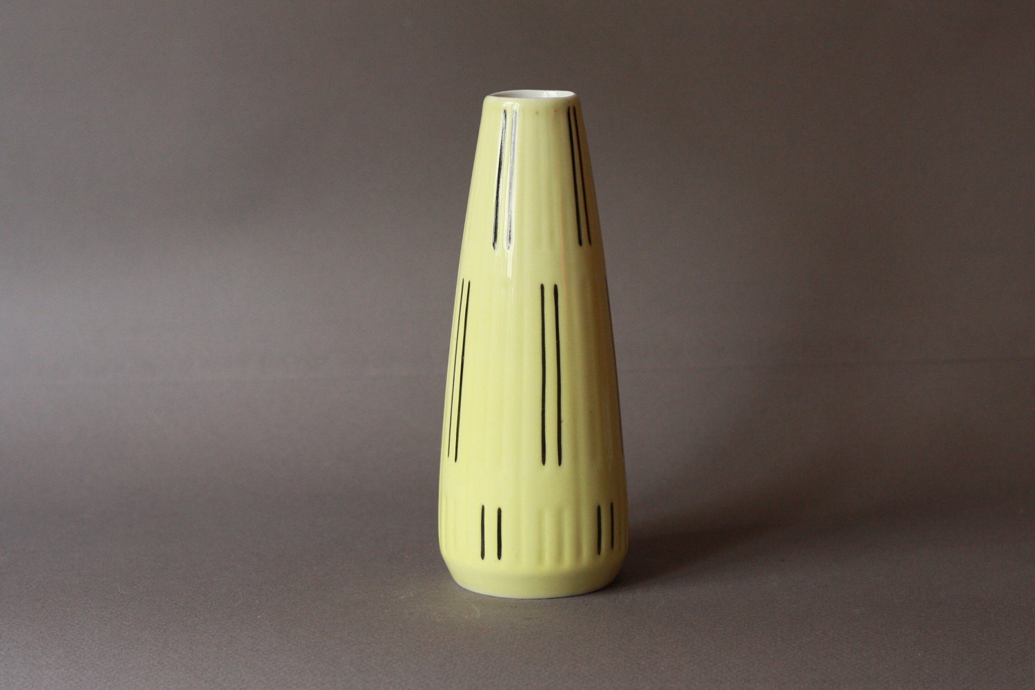 Mid Century Modern Yellow Vase with Black Stripes by Weiß, Kühnert & Co.