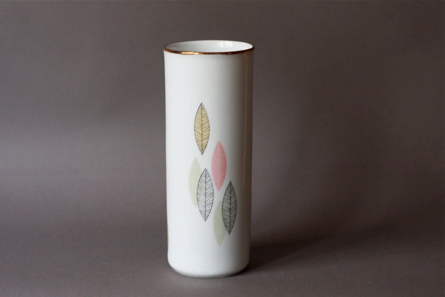 Mid Century Modern Porcelain Vase with Leaves Decals by Winterling 1940s