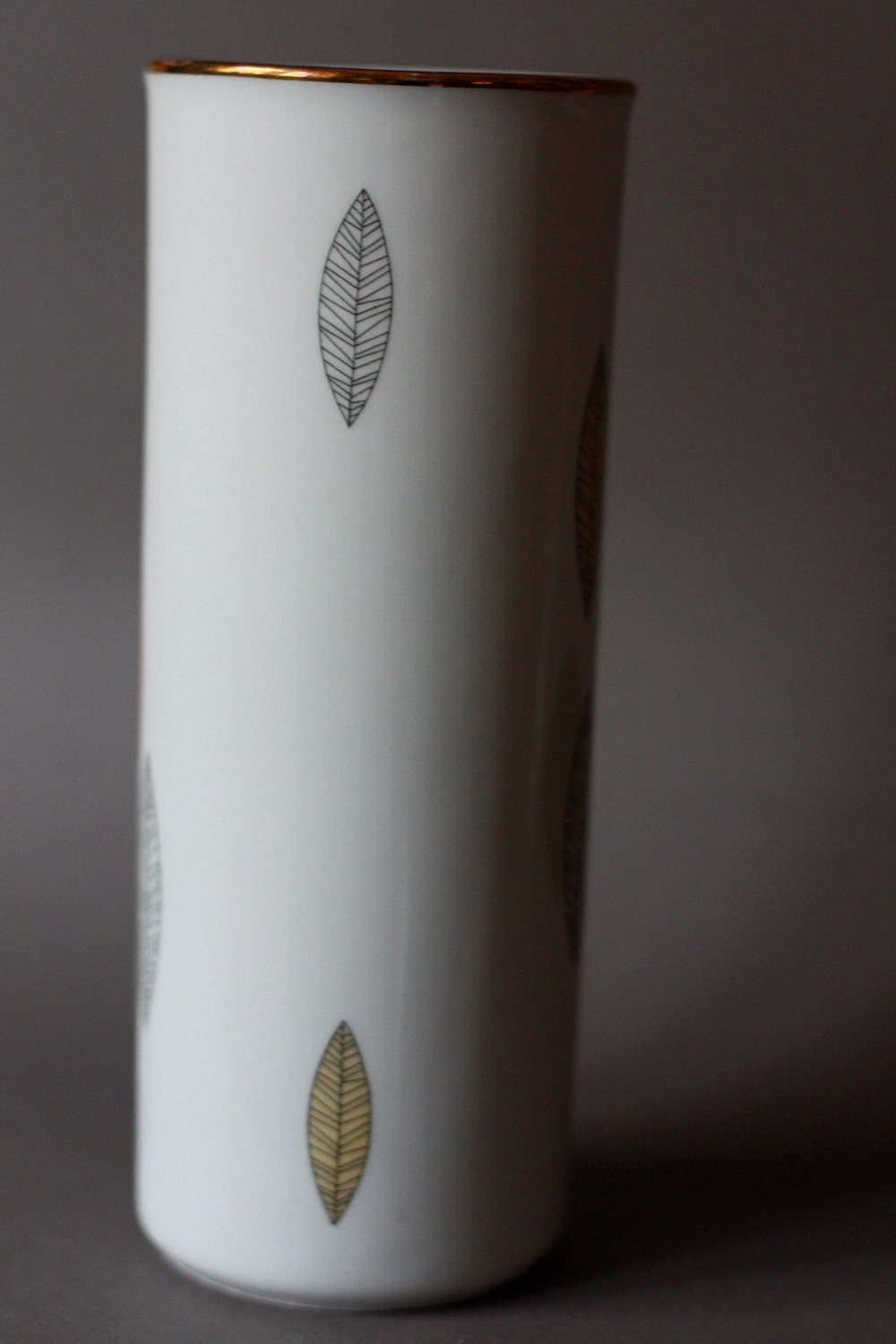 Mid Century Modern Porcelain Vase with Leaves Decals by Winterling 1940s