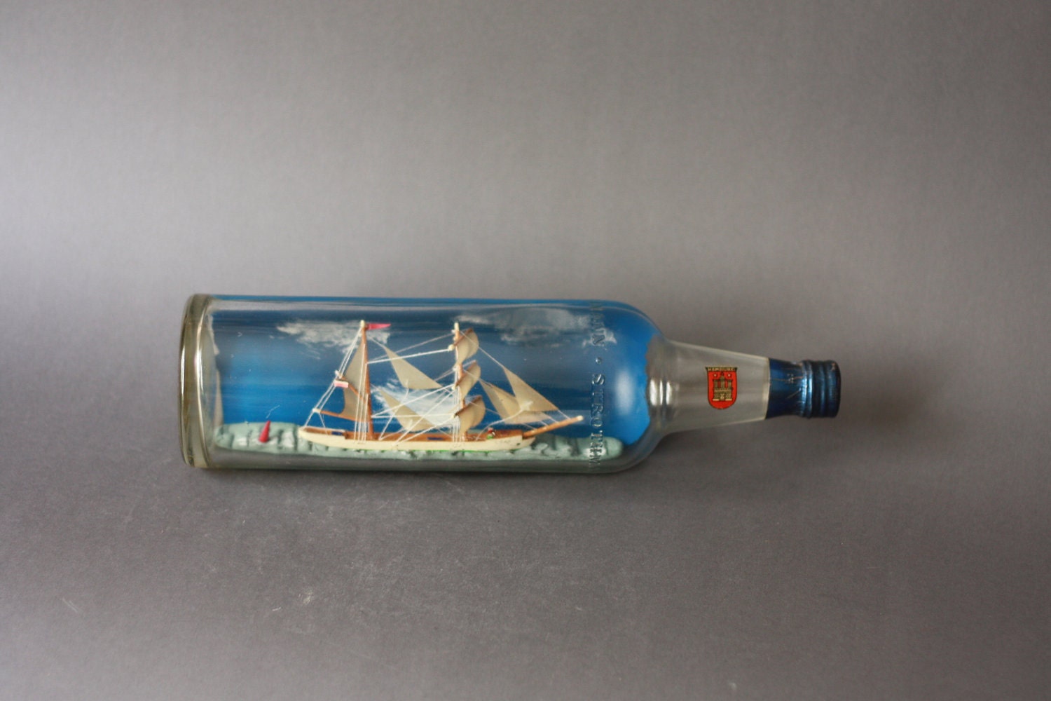 Vintage German Ship in a Bottle Brigantine Hamburg