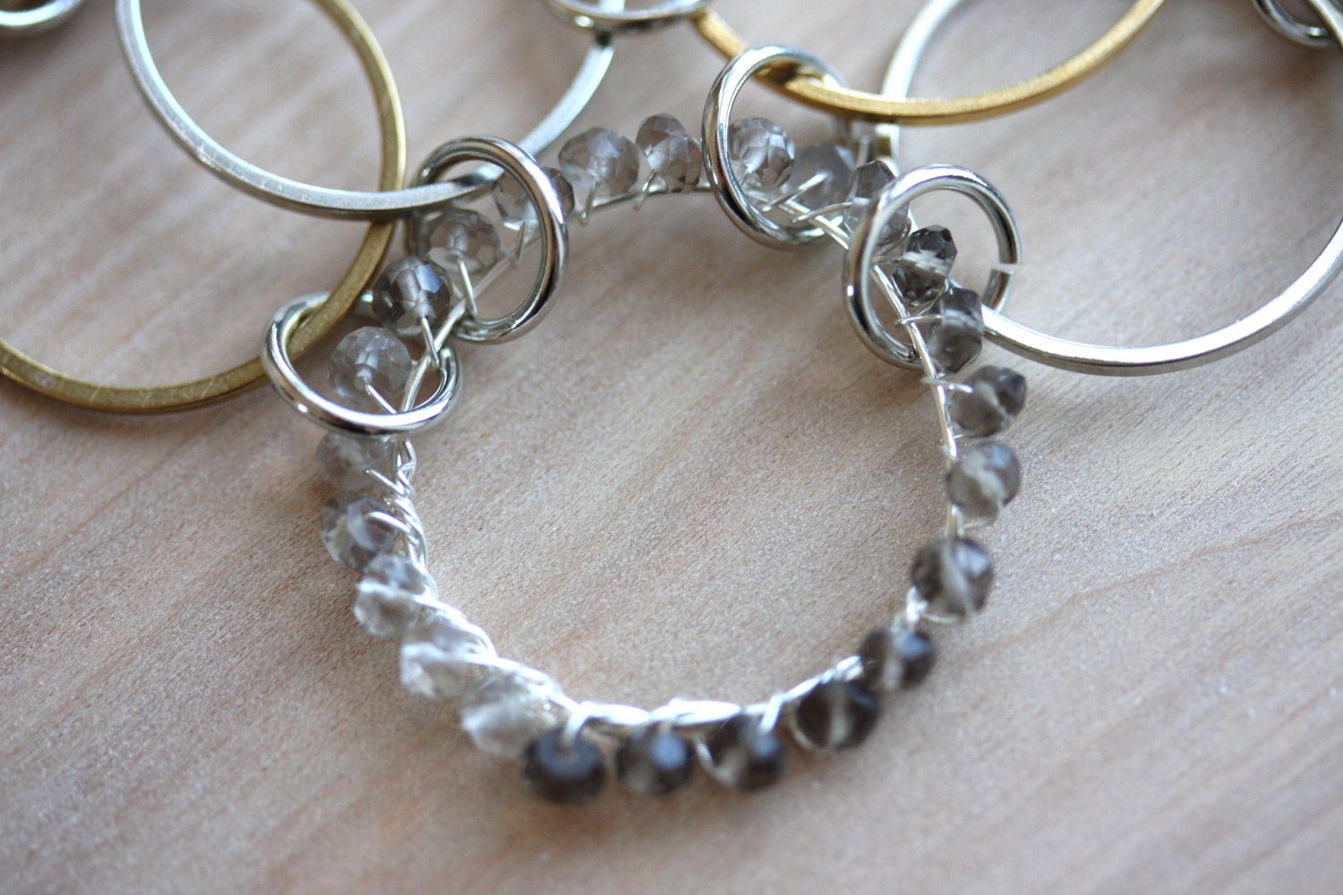 Modern smoky quartz circles in silver