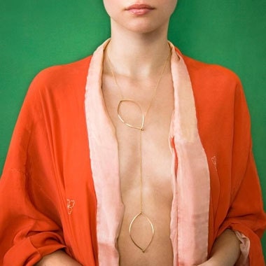 Double drop leaf lariat necklace