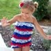 Fourth of July red white and blue striped ruffle romper with headband