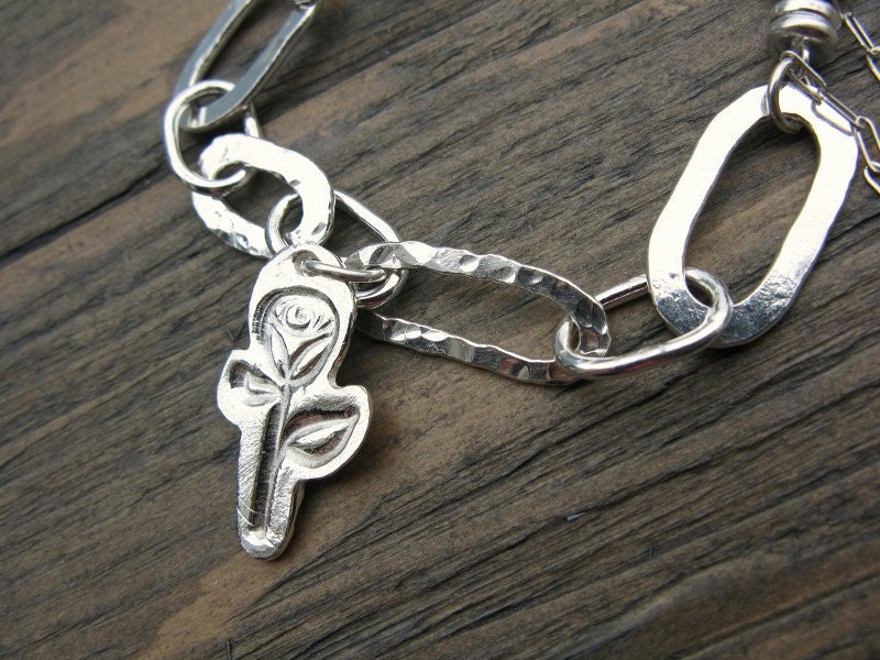 Handmade silver bracelet with rose charm