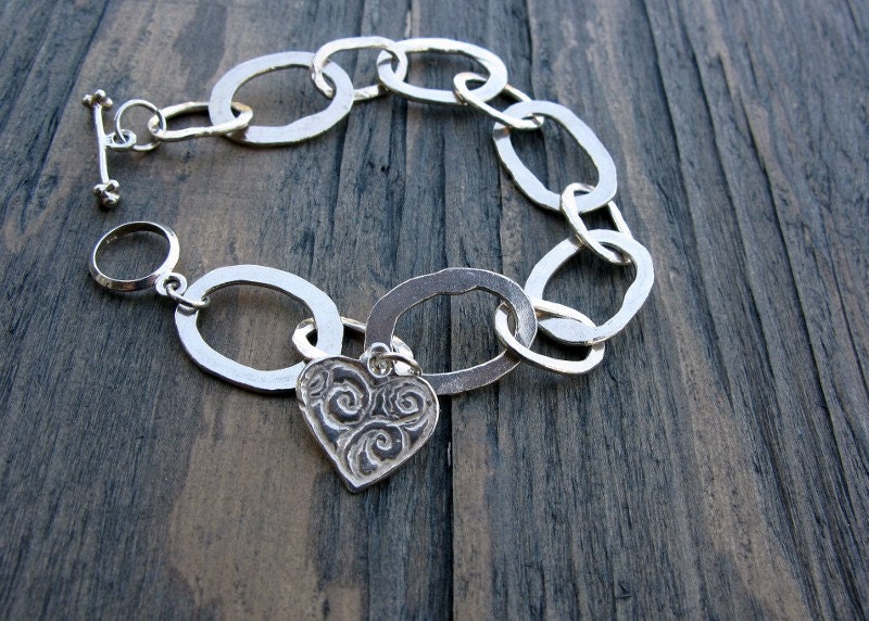 Silver charm bracelet handmade, fine silver