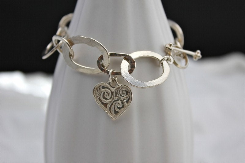Silver charm bracelet handmade, fine silver