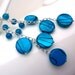Dangling Carribean Blue Mother of Pearl Zebra Stripe Coin & Candy Jade Drop Earrings. FASHION Chandelier Earrings. Chain Beadwork Earrings.