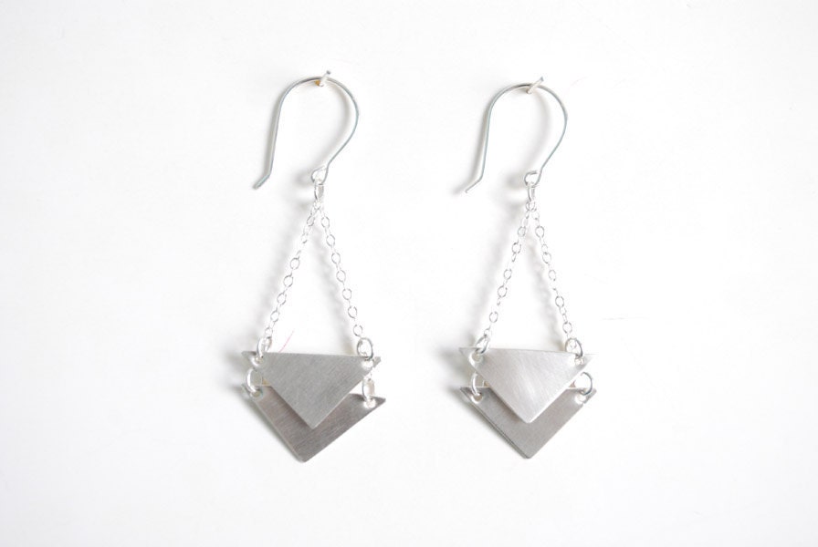 Silver Triangle Dangle Earrings
