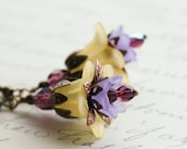 Lucite Flower Earrings, Buttercup Yellow, Violet Purple, Lavender, Golden, Fall Accessories, Honey Gold