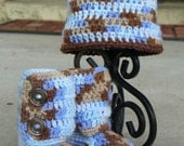Blue Camo Beanie and Boot Set